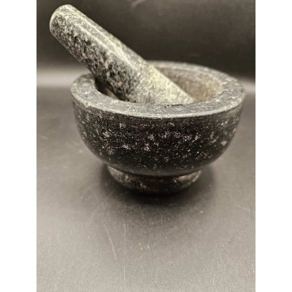 Natural Granite Mortar and Pestle Set Dark Grey Stone Herb SpiceGrinder 5.5in XX
